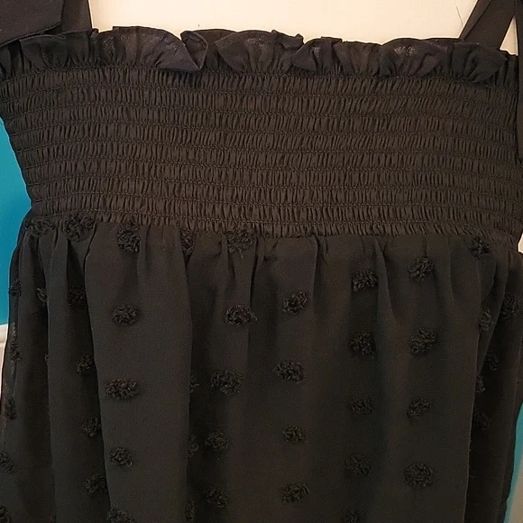 Black Pom Pom Dress with Bow Tie Shoulders 1X - Picture 2 of 4